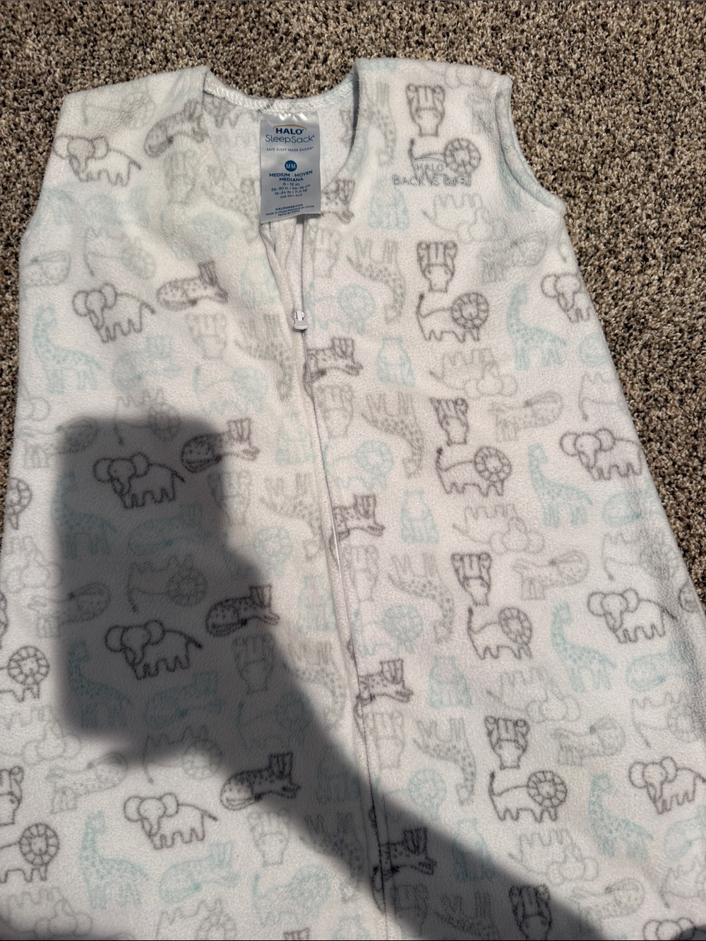 HALO White Sleep Sack with Gray and Light Blue Animal Prints